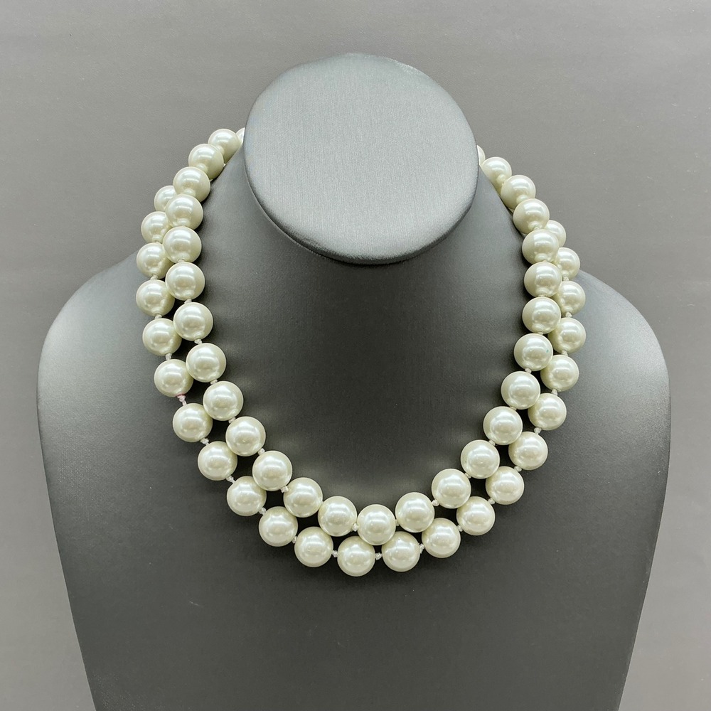 Charming Charlie Faux Pearl Double Strand Necklace Women Cream Classic Jewelry